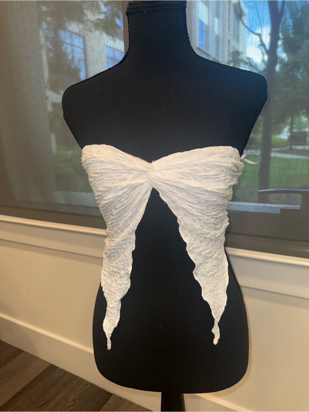 White Strapless Twist-Front Crop Top